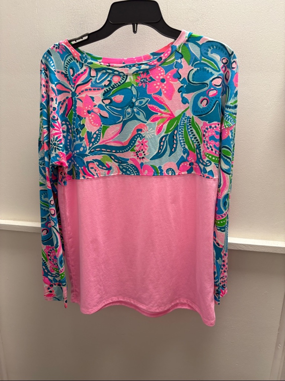 Lilly Pulitzer Pink Floral-Panel Long Sleeve Top